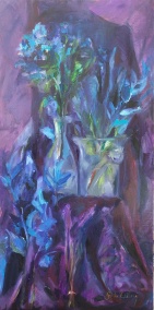 Fleurs bleues 50 cm 100 cm huile sur toile